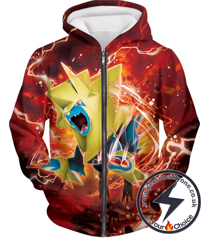 Pokemon Amazing Electric Type Pokemon Mega Manectric HD Action Red Zip Up Hoodie